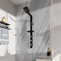 Wall-mount Handheld Head and Rainfall Shower Head and Brass Bathroom Thermostatic Mixer Shower Massage Panel Set