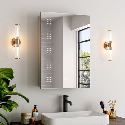 Wall Mount LED Mirror Single Door Cabinet with Sensor Bathroom Storage Shelf 70 x 50cm