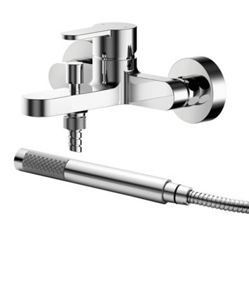 Wall Mount Round Bath Shower Mixer Tap with Shower Kit - Chrome