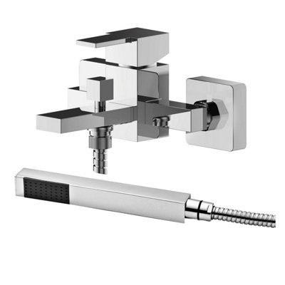 Wall Mount Square Bath Shower Mixer Tap with Shower Kit - Chrome Price Comparisons | Compare The Build