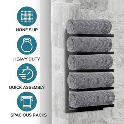 Wall Mounted 5 Tier Towel Holder in Black