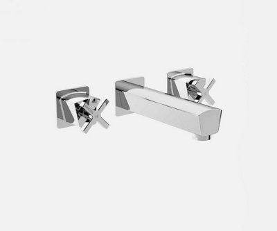 Wall Mounted Basin Mixer Tap Chrome Finish Crosshead Handles Solid Brass Body - 4