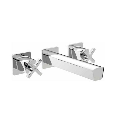 Wall Mounted Basin Mixer Tap Chrome Finish Crosshead Handles Solid Brass Body - 5