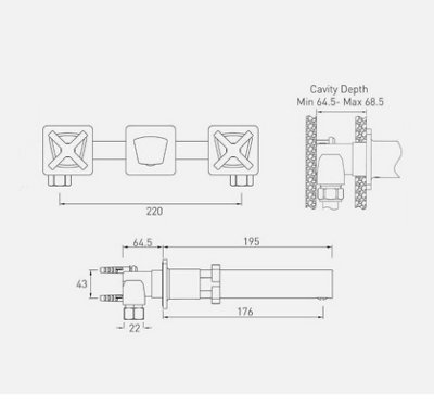 Wall Mounted Basin Mixer Tap Chrome Finish Crosshead Handles Solid Brass Body - 6