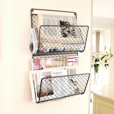 Wall Mounted Black Chicken Wire Magazine Rack