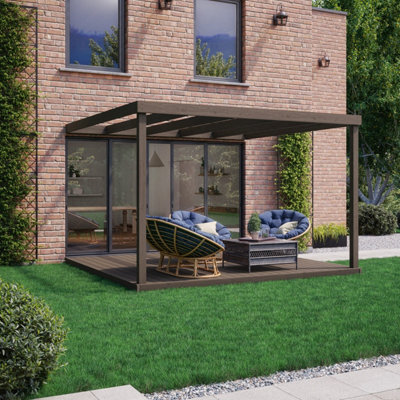 Wall Mounted Box Pergola with Decking - Rustic Brown - 4.2m Depth x 4 ...