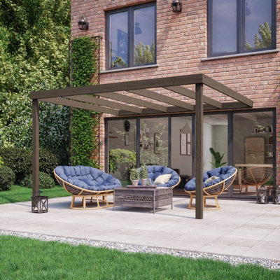 Wall Mounted Box Pergola - Wood - L240 x W300 x H270 cm - Rustic Brown