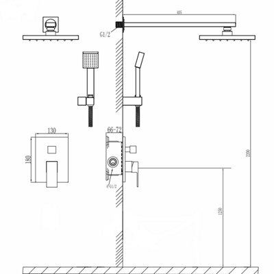 Wall Mounted Brass Material Chrome Finish Rainfall Shower Set System Mixer Set - 4