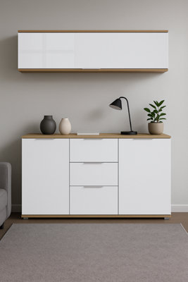 Wall Mounted Cabinet Living Room Floating Storage Shelf Unit 135cm ...
