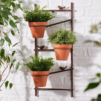 Wall Mounted Cast Iron Bird Plant Stand Terracotta Flower Pot Garden  Decoration Accessory Plant Pot Holder (W) 30cm, (H) 69cm