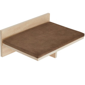 Wall Mounted Cat Bed With Cushion - Sonoma Oak Beige Space Saving Cat Shelf Suitable For Pets up to 30kg - Wall Bed (50cm) Wide