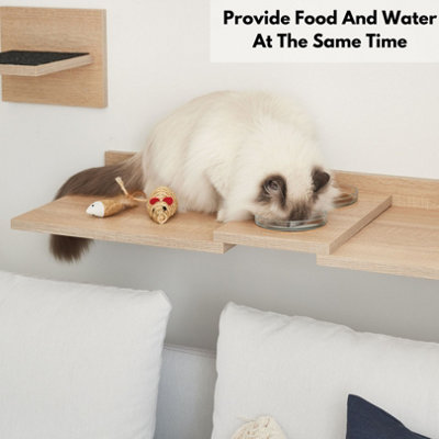 Wall Mounted Cat Feeding Station Double Bowl (100x34.5cm) - Sonoma Oak Beige Food & Water Cat Feeder With 2 Removable Glass Bowls