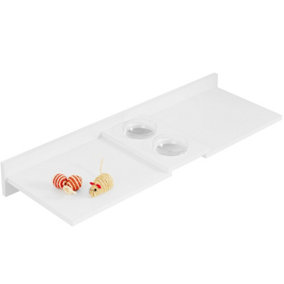 Wall Mounted Cat Feeding Station Double Bowl (100x34.5cm) - White Food & Water Cat Feeder With 2 Removable Glass Bowls Included