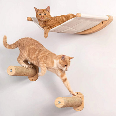 Cat Wall Furniture Cat Wall Shelves & Perches Set - 7 Piece Wooden Climbing Furniture With Cat Tree, House & Steps Moisture Resistant Shelf Covers