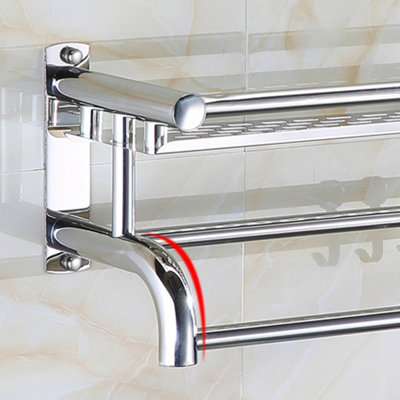 Wall Mounted Chrome Metal Bathroom Towel Rail Rack with Storage Shelf ...