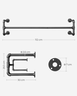 Industrial Clothes Rack, Wall-Mounted Closet Rod, Space-Saving