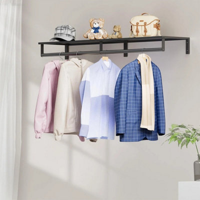 Wall Mounted Clothes Rail with Shelf Heavy Duty Garment Rack & Storage ...