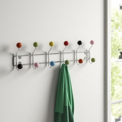 Wall-Mounted Coat Hook, Coat Hanger-12 Hooks. Chrome frame, Multi-colored ceramic balls