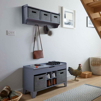 Wall Mounted Coat Hook Storage Unit with Felt Baskets in Grey DIY at B&Q