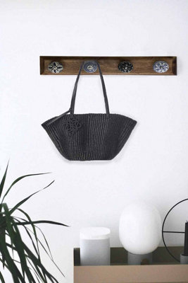 Wall Mounted Coat Hooks,Wood & Ceramic,Blue and Black DIY at B&Q