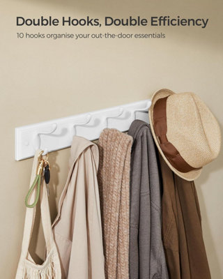 Wall-Mounted Coat Rack, Hook Rack, 5 Double Metal Hooks, for Coats ...