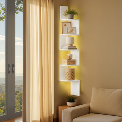 Wall Mounted Corner Shelf with RGB LED Lights, 5-Tier Floating Corner ...