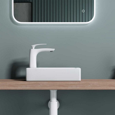 Wall Mounted/Countertop Small Cloakroom Basin - Left  Hand Tap Hole- 370 x 180 x 90mm (WxDxH)