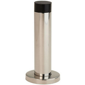 Wall Mounted Doorstop Cylinder on Rose Rubber Tip 102 x 22mm Bright Steel