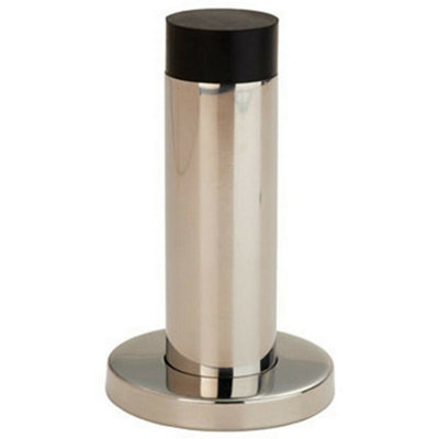 Wall Mounted Doorstop Cylinder on Rose Rubber Tip 76 x 22mm Bright Steel