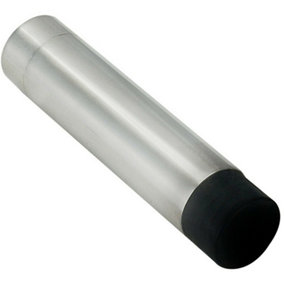 Wall Mounted Doorstop Cylinder with Rubber Tip 74 x 16mm Bright Steel