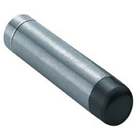 Wall Mounted Doorstop Cylinder with Rubber Tip 74 x 16mm Satin Steel