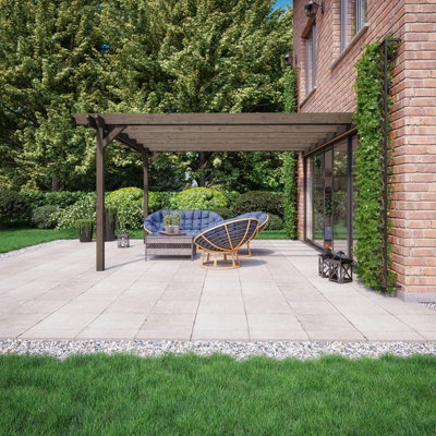 Wall Mounted Double Garden Pergola - Wood - L300 x W300 x H270 cm - Rustic Brown - 3