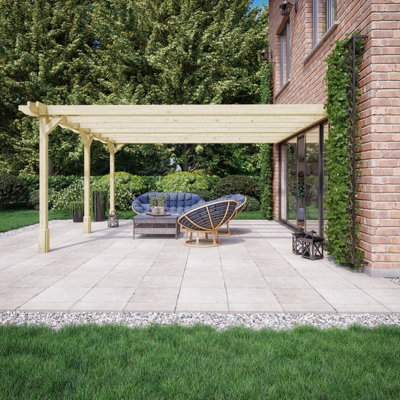 Wall Mounted Double Premium Pergola 3 Posts - Wood - L180 x W720 x H270 ...