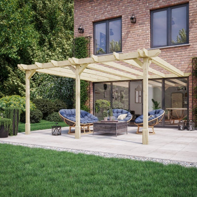 Wall Mounted Double Premium Pergola 3 Posts - Wood - L420 x W480 x H270 cm - Light Green - 3