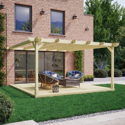 Wall Mounted Double Premium Pergola and Decking Kit - Wood - L420 x ...