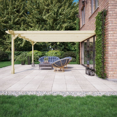 Wall Mounted Double Premium Pergola - Wood - L300 x W360 x H270 cm - Light Green