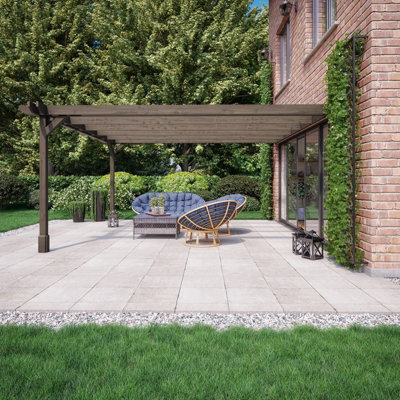 Wall Mounted Double Premium Pergola - Wood - L360 x W480 x H270 cm - Rustic Brown - 3
