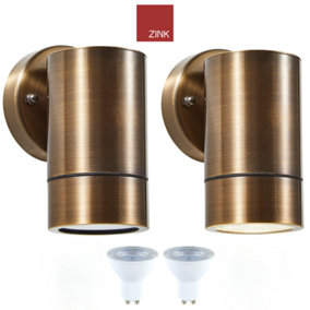 Wall Mounted Downlights with LED GU10 Bulbs Included: Solid Brass / Bronze Finish Twin Pack