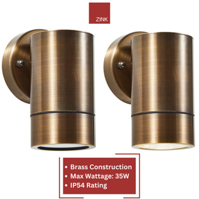 Wall Mounted Downlights with LED GU10 Bulbs Included: Solid Brass / Bronze Finish Twin Pack