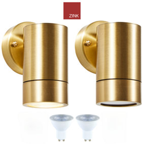 Wall Mounted Downlights with LED GU10 Bulbs Included: Solid Brass Twin Pack