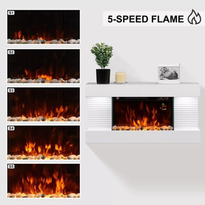 Wall-Mounted Electric Panel Heater 820mm 2000W, Flame Effect, Remote ...