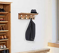 Wall Mounted Entryway Shelf with 4 White Hooks