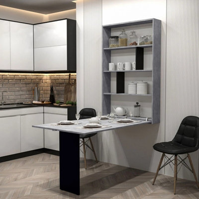 Wall Mounted Foldable Kitchen Table ABI Cabinet in Modern Concrete - Main Image