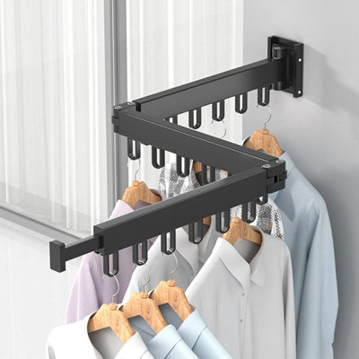 Wall-Mounted Folding Clothes Drying Rack Space-Saving 3-Fold Design 120cm Wide Rust-Resistant Aluminium with 18 Rotatable Hooks