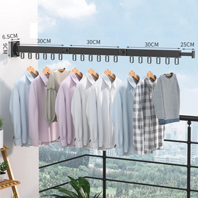Wall-Mounted Folding Clothes Drying Rack Space-Saving 3-Fold Design 120cm Wide Rust-Resistant Aluminium with 18 Rotatable Hooks