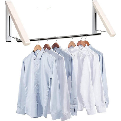 Wall-Mounted Folding Clothes Rail 80cm Expandable Aluminium Hanging Rack Space-Saving Design for Indoor & Outdoor Use