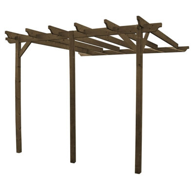 Wall Mounted Garden Pergola 3 Post - L480 x W480 x H270 cm - Rustic Brown