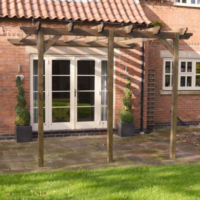 Wall Mounted Garden Pergola 3 Post - L480 x W480 x H270 cm - Rustic Brown - 3