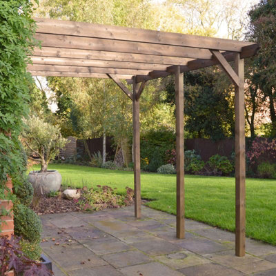 Wall Mounted Garden Pergola 3 Post - L480 x W480 x H270 cm - Rustic Brown - 6