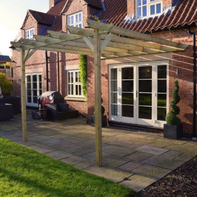 Wall Mounted Garden Pergola - Light Green - 3.6m Depth x 4.8m Length ...
